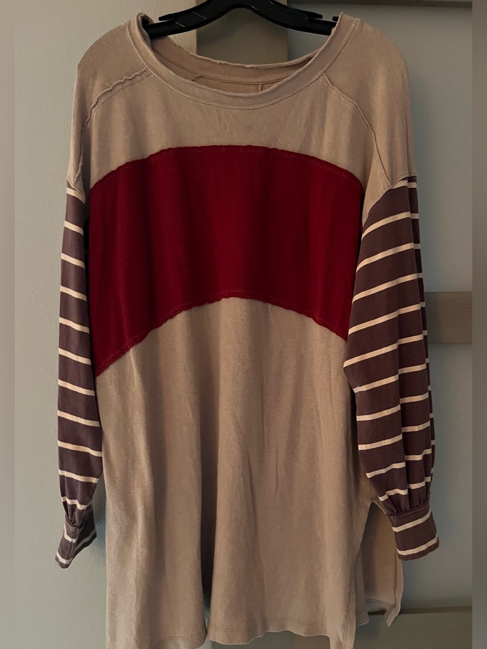 We The Free Colorblock Striped Knit Long Sleeve Top Beige Burgundy Brown M NWOT
